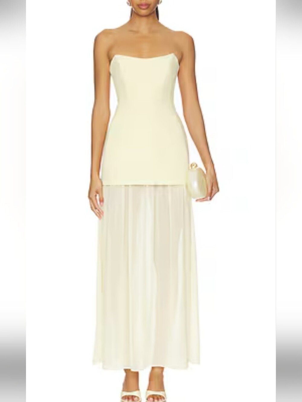 L'Academie from Revolve Strapless Cream Maxi Dress with sheer bottom size M NWTS